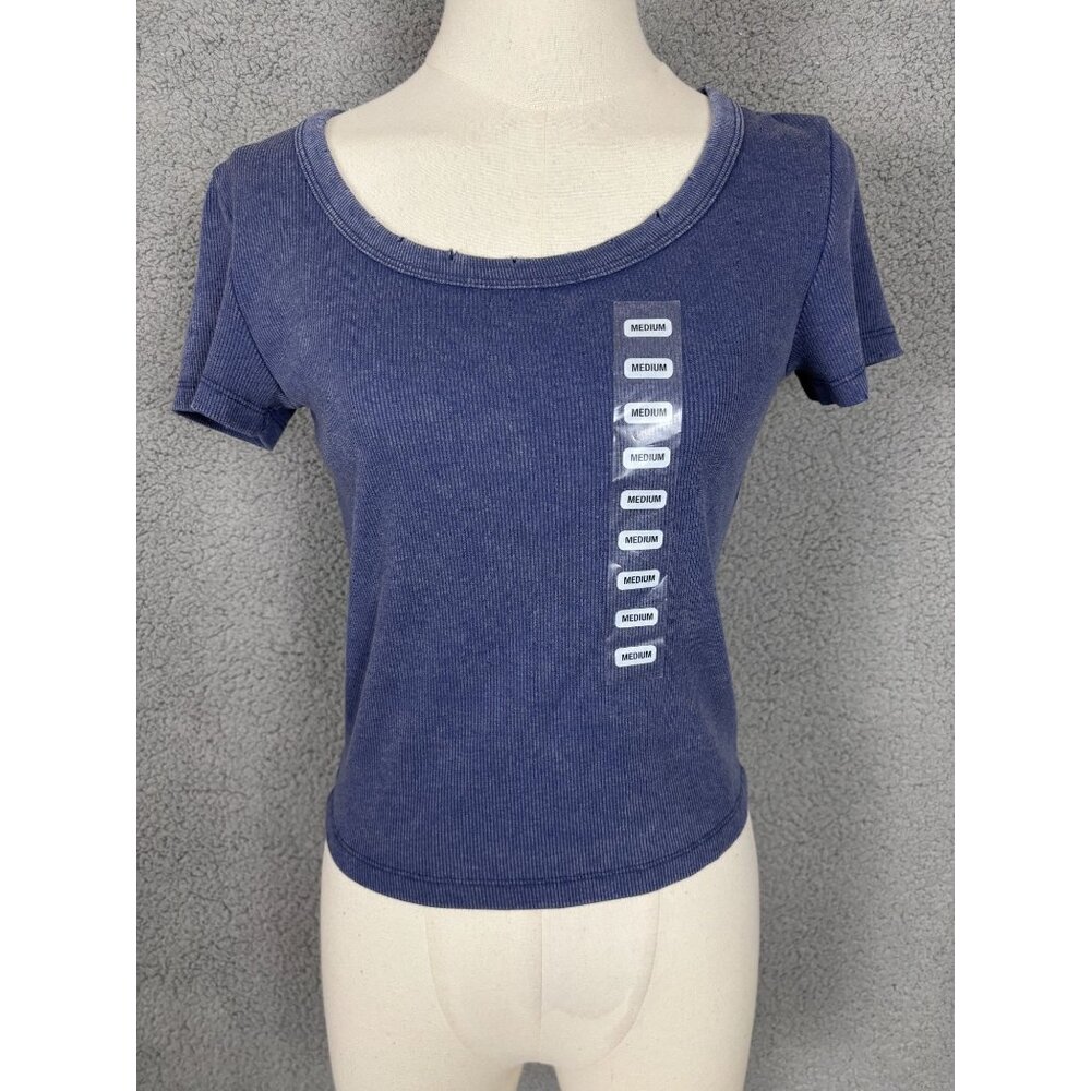 Hippie Rose Juniors' Deep Cobalt Blue Distressed Ribbed Scoop Neck Tee Med NWT's